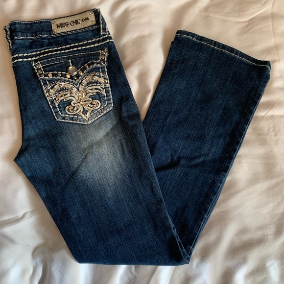 Miss Chic Jeans Denim - Miss Chic USA Woman (Juniors) Embellished Dark Wash Bootcut Size 13 Jeans
